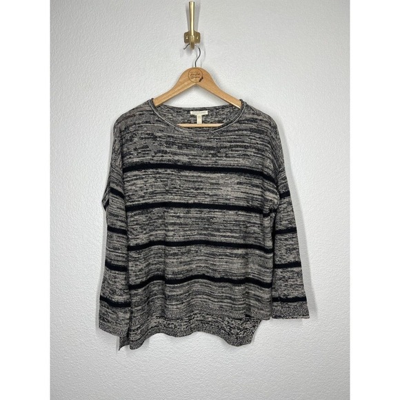 Eileen Fisher Organic Linen Knit Top Petite Small PS Heathered Striped - Picture 1 of 5